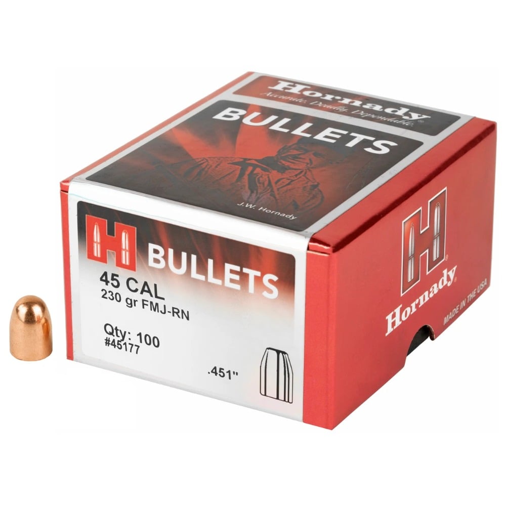 Hornady 45cal .451 dia 230gr FMJ RN Projectiles Box of 100